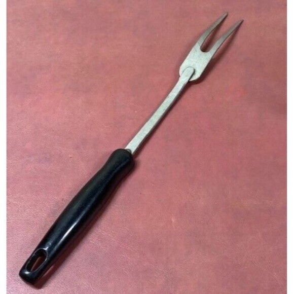 Vintage EKCO Lifting/Turning Meat Fork with Faux Wood Handle - Picture 4 of 11